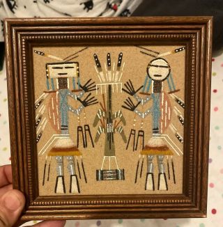 Vintage Navajo Sand Painting Art By D.  Begay Frame Certificate Authenticity