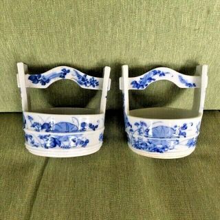 Asian Antiques,  Porcelain,  Bowls,  2,  Blue & White,  Cache Pots,  Honey Buckets,  Japan 3