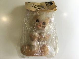 Vtg Tinkle Toy Puss In Boots Kitten Cat Vinyl Whistle Squeak Package Nos Nip