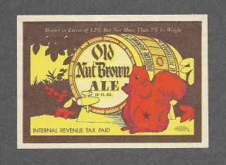Old Nut Brown Ale Beer Label,  Irtp,  Duquesne Brewing Co,  Pittsburgh,  Pa