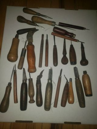 Vintage Wood Handle Leather Tool Kit