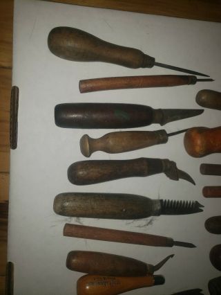 Vintage Wood Handle Leather Tool Kit 2