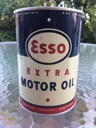 Vintage Esso Extra Motor Oil Can Full One Quart No 3 Hd Labeled Lid