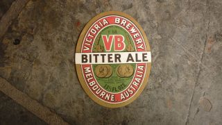 Old Australian Beer Label,  Vb Victoria Brewery Bitter Ale 13 Oz 1950s