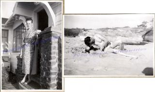 1930s Young Man Hunk On Beach Swim Suit Cottage Porch House Coat Robe Photos
