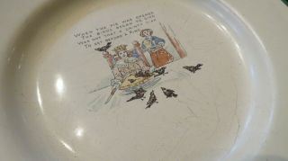 Set of 4 Vintage Tin Plates Children ' s Nursery Rhymes Cream & Green Enamel Fun 3