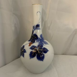 Fukagawa Vase Bud Handpainted Porcelain Cobalt Blue W/gold 8 3/4” W/orig Label