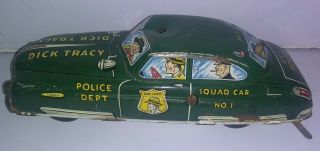 Old Vintage Tin Litho Battery Operated Friction Car Dick Tracy Squad Police Part