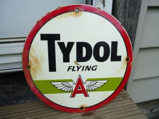 Vintage Old Tydol Flying A Motor Oil Porcelain Gas Station Pump Advertising Sign