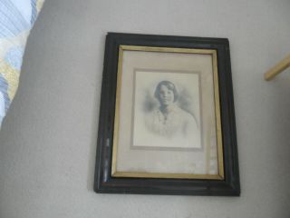 Vintage Black And White Portrait Of Lady In Wooden Oak Ebonised ?frame