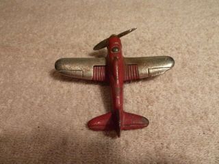 Hubley Cast Iron Airplane 3 3/4 " X 3 1/4 " Red & Silver 1930 