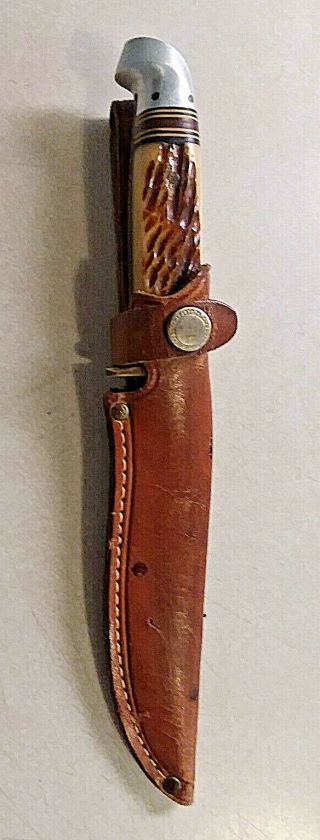 Vintage Western Field Usa 60 - 1561 Fixed Blade Knife Bone Handle W/sheath