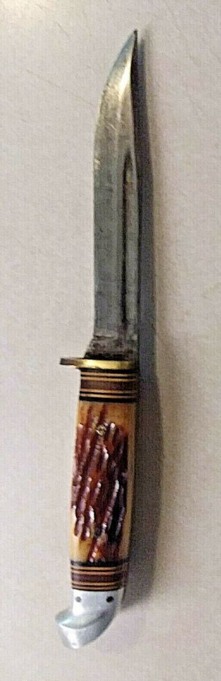 VINTAGE WESTERN FIELD USA 60 - 1561 FIXED BLADE KNIFE BONE HANDLE W/SHEATH 2