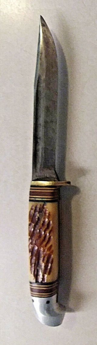 VINTAGE WESTERN FIELD USA 60 - 1561 FIXED BLADE KNIFE BONE HANDLE W/SHEATH 3