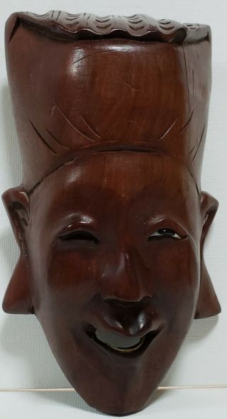 African Wall Art Hand - Carved Face Tribal Style Wooden Wood Handmade Hanging Wink