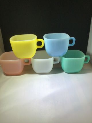 Vintage Glasbake Lipton Square Mugs Jeannette Promotional Soup Cups Set Of 5