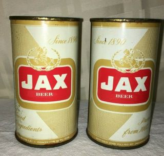 (2) Vintage Jax Beer Cans Center Logo 12 Ounces Pull Tab Open Gold Red Orle