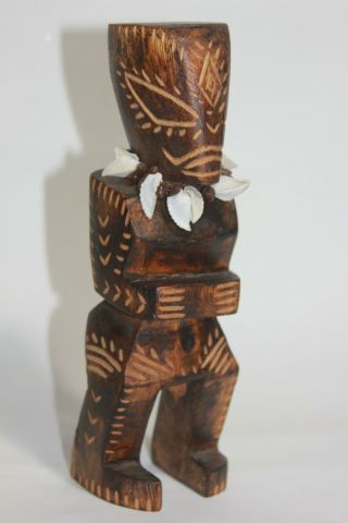 Bora Bora Tiki Wood Carving Statue Figure Polynesian Totem Pole Shell Necklace