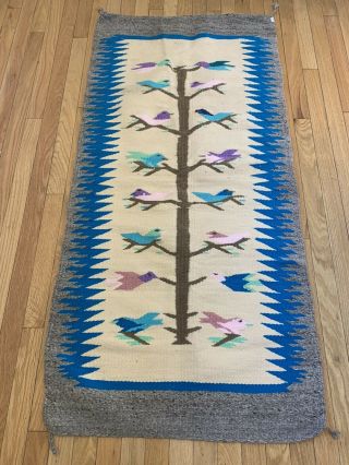 Vintage Southwest Tree Of Life Rug Turquoise Mexican Ethnic Navajo Handwoven