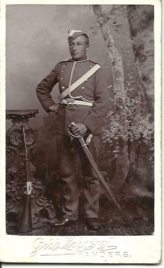 Randers,  Denmark - Soldier In Full Uniform (rp Sepia Cdv Portrait) C1879