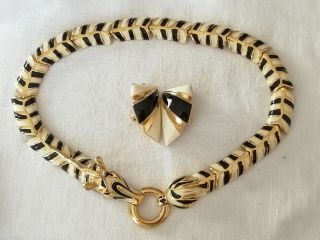 Vintage jewellery zebra necklace signed D ' Orlan and clip on earrings 2