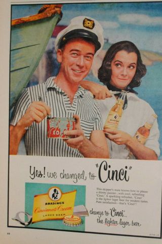 1957 Cincinnati Cream Lager Beer Change To " Cinci " Vintage Canada Print Ad