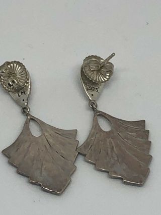 Vtg LOIS HILL Sterling 925 Silver Scroll Design Fan Shaped Dangle Earrings 11g 2