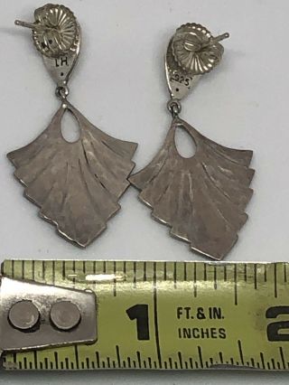 Vtg LOIS HILL Sterling 925 Silver Scroll Design Fan Shaped Dangle Earrings 11g 3
