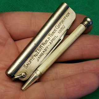 Old Sterling Silver Propelling Mechanical Pencil Pocket Knife Fob Italy Ibm Ad