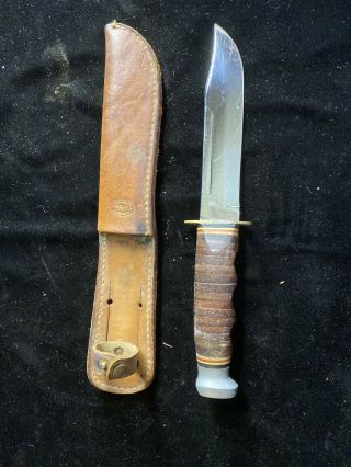 Kabar 1207 Usa Fighting/hunting Knife W/sheath,  Stacked Leather Handle