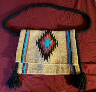 Vtg Presentation Native American Hand Woven Wool Shoulder Bag Purse 15 " X11 "