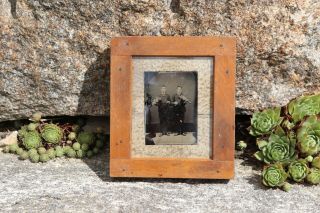 Tintype Of Men Playing Violin & Antique Wooden Contact Printing Frame 5 X 4