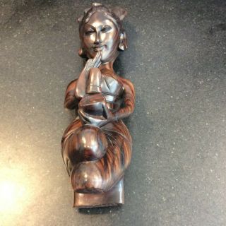 Vintage Bali Wood Carving Of A Woman - Marked Dt Bali - Striped Ebony