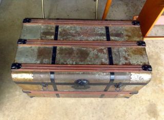 FAB Vintage Mid Century Modern Metal W/ Wooden Slats Storage Steamer Trunk Chest 2