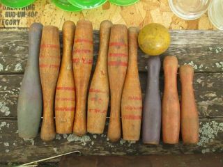Vintage Wooden Toy Bowling Pins W/ball