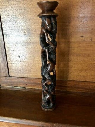 Vintage Carved Wood Primitive Artifact African Tribal Ritual Woman Child Drum