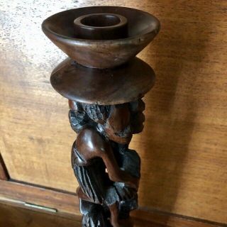 Vintage Carved wood Primitive Artifact African Tribal Ritual Woman Child Drum 2