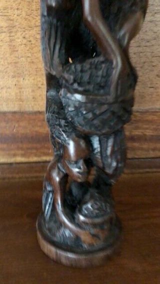 Vintage Carved wood Primitive Artifact African Tribal Ritual Woman Child Drum 3