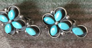 Vintage Navajo Sterling Silver Turquoise Cluster Clip On Cross Earrings