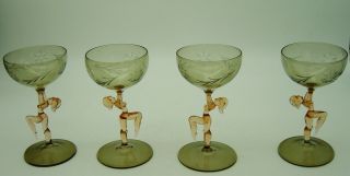 4 Vtg 40/50s Bimini Lauscha Art Glass Nude Lady Spirit Shot Glasses