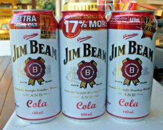Collectable Spirits Cans: Set Of 3 Jim Beam 17 More Bourbon & Cola 440ml Cans