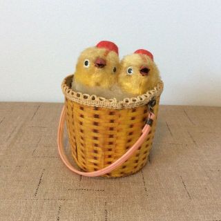 Antique Wind - Up “chicks In A Basket” Toy