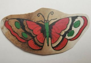 Vintage 40s Dutch Van Dee? Texas Tattoo Flash Cut Raw Butterfly 4x2.  5