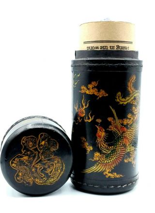 Chinese Old Fortune Sticks Black Gold Dragon Phoenix Box Future Kau Cim Bamboo