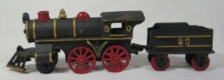 Vintage Cast Iron Steam Locomotive Train Engine 50 & Tender 50