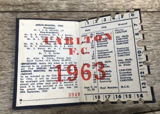 Vintage 1963 Carlton Blues Football Club Membership VFL Australian Rules 2