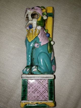 Vintage Foo Dog Asian Glazed Ceramic Incense Burner Figurine Statue