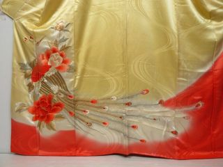 0906N05z1120 Vintage Japanese Kimono Silk FURISODE Light yellow Peacock Embroide 2