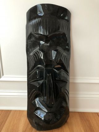 Vintage 1970s Hand Carved African Tiki Tribal Wood Mask Large Wall Art Wooden