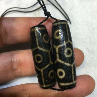 Magic Tibetan Old Agate 9 Eye Longevity Dzi Bead Pendant Amulet Talisman
